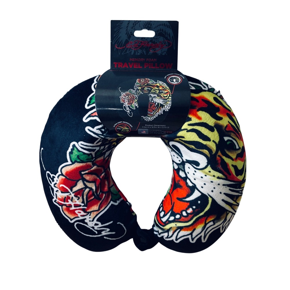Ed Hardy Tiger Rose Memory Foam Travel Pillow Neck Support Microfiber NEW